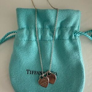 Tiffany & Co. Double Heart Silver Necklace and Matching Earrings
